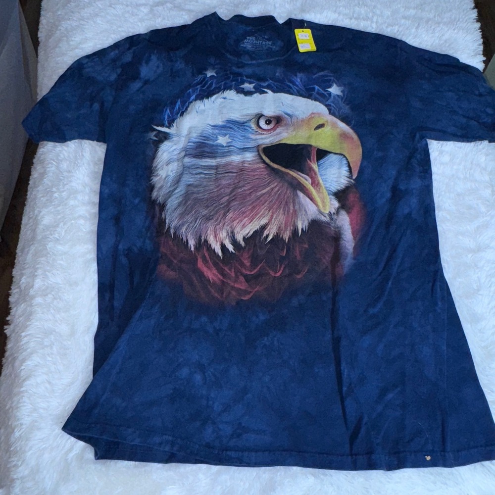 The Mountain Bald Eagle American Flag Tie Dye T Shirt Mens XL Blue Graphic Tee